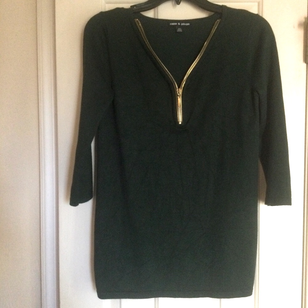 Cable & Gauge Hunter Green Knit Zip Accent Sweater